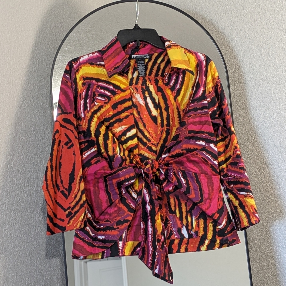 Multicolored Abstract Striped Tie Top